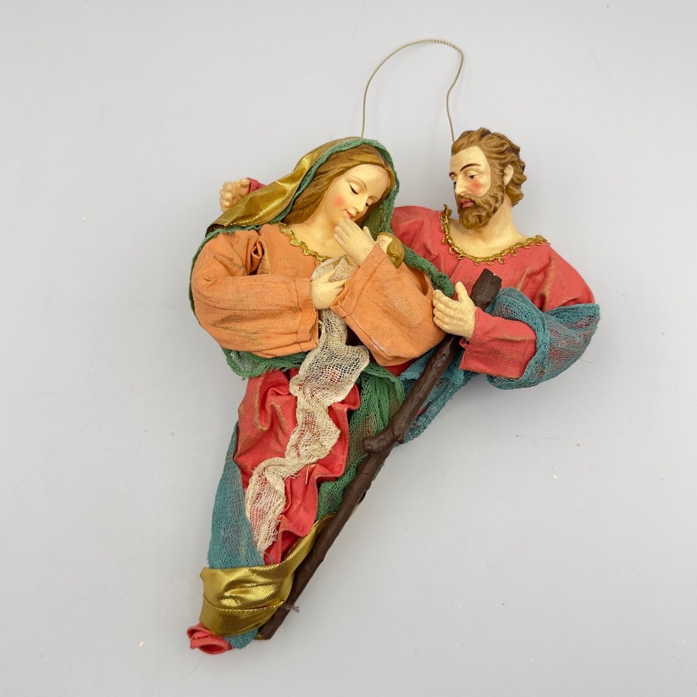 Holy Family Nativity Christmas Ornament resin faces Mary Joseph baby Jesus